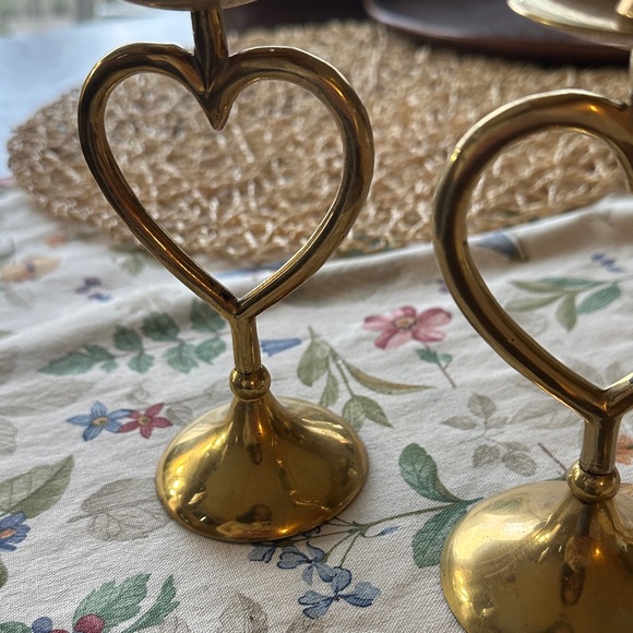 Brass Heart Candlestick Pair - Classic Gold Finish - Picture 4 of 6